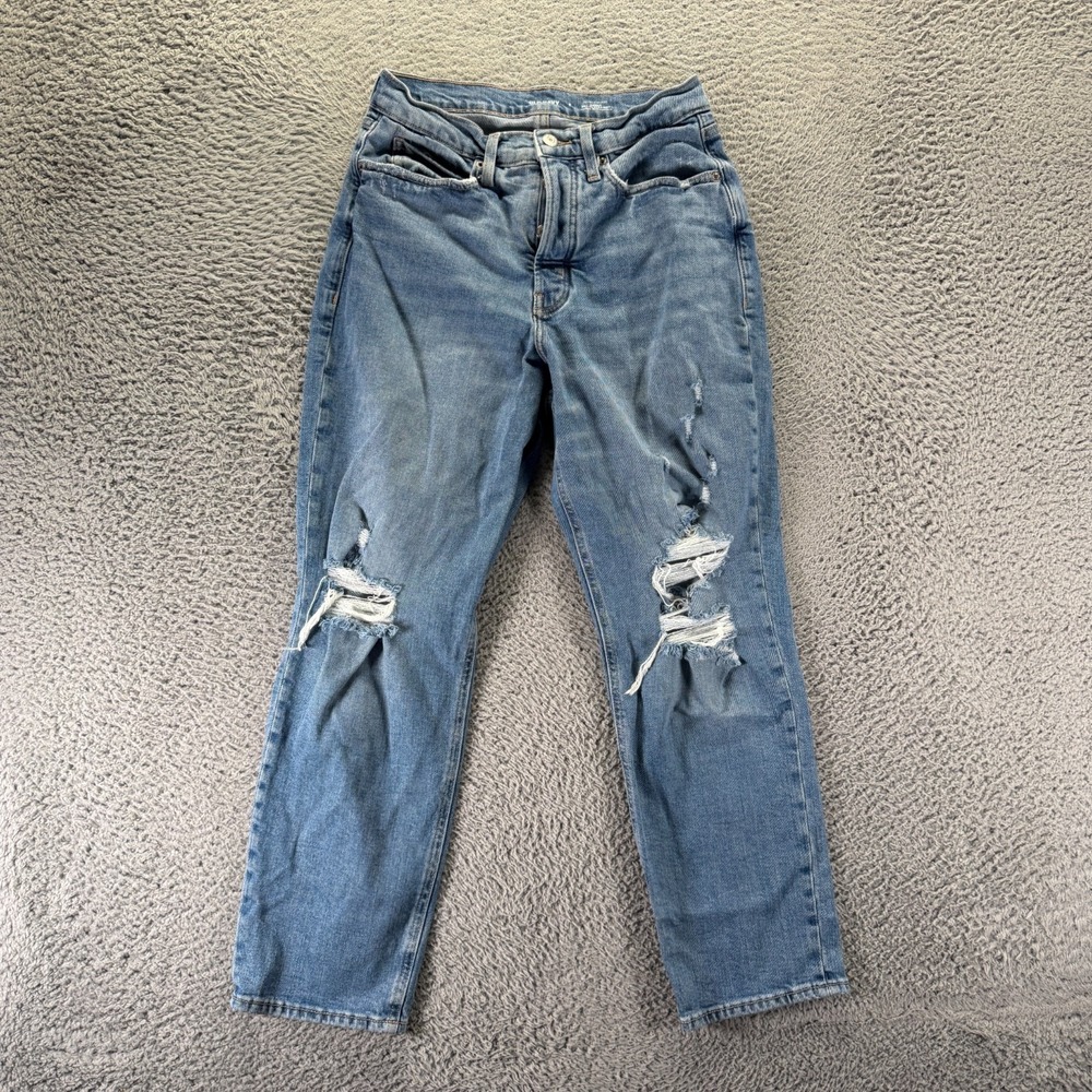 Old Navy Sky-Hi Jeans Womens 8 Blue Cotton Denim Straight Button-Fly Distressed